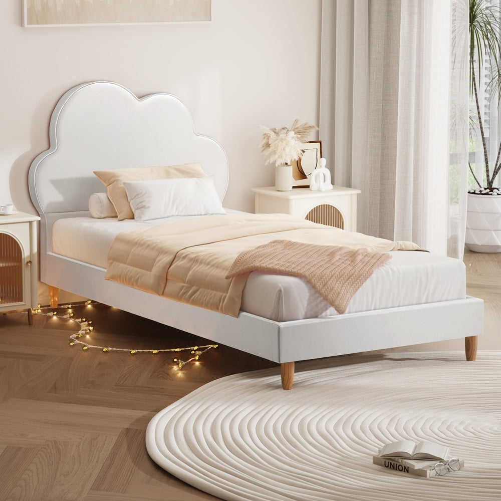 Oikiture Bed Frame Single Size Kids Bed Frame White Leather-Bed Frame-PEROZ Accessories