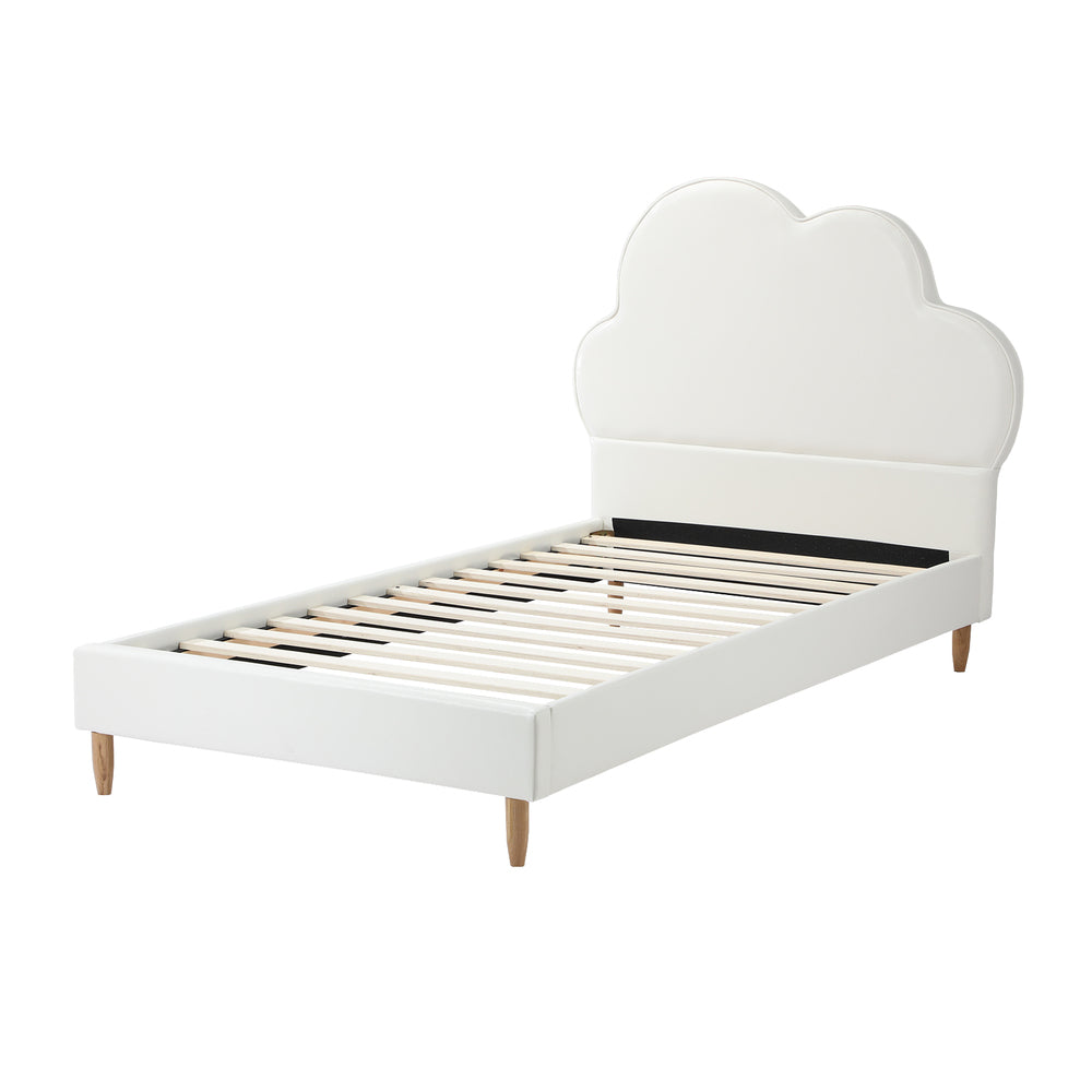 Oikiture Bed Frame Single Size Kids Bed Frame White Leather-Bed Frame-PEROZ Accessories