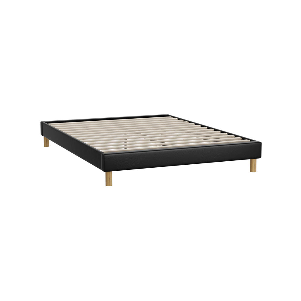Oikiture Bed Frame Double Size Bed Base Black Leather-Bed Frame-PEROZ Accessories