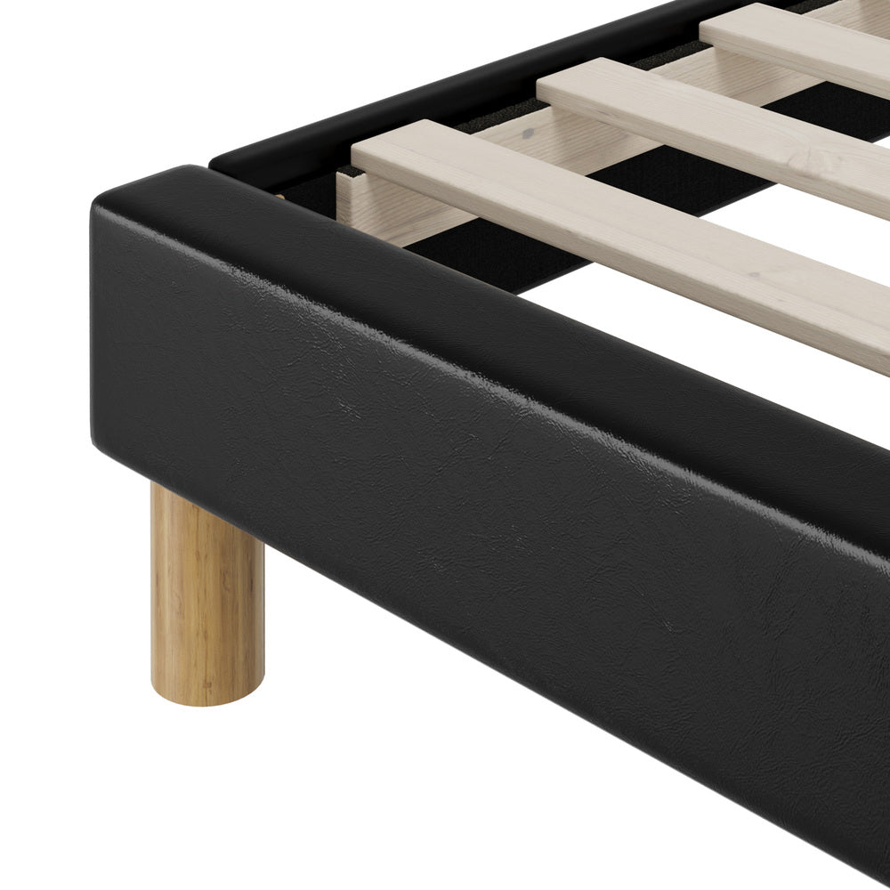 Oikiture Bed Frame Double Size Bed Base Black Leather-Bed Frame-PEROZ Accessories