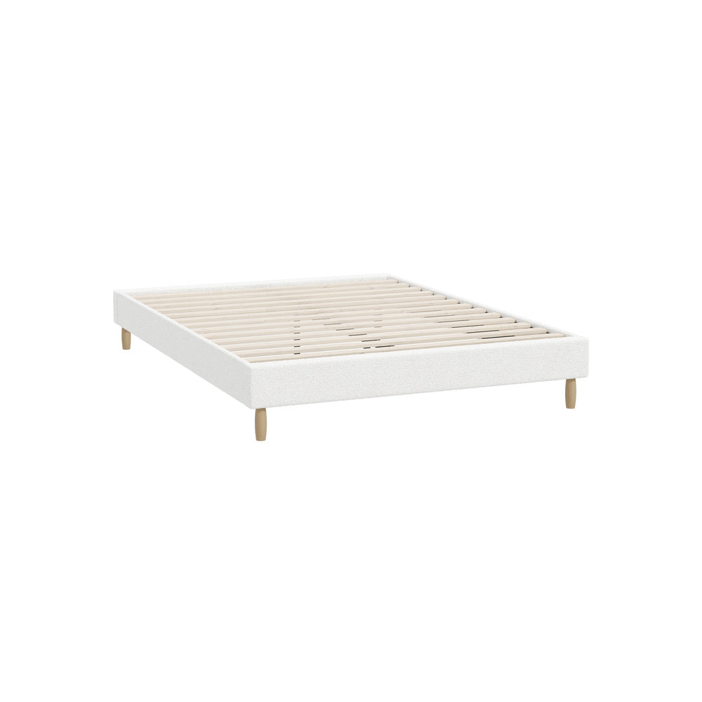 Oikiture Bed Frame Double Size Bed Base White Boucle-Bed Frame-PEROZ Accessories
