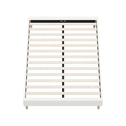 Oikiture Bed Frame Double Size Bed Base White Boucle-Bed Frame-PEROZ Accessories