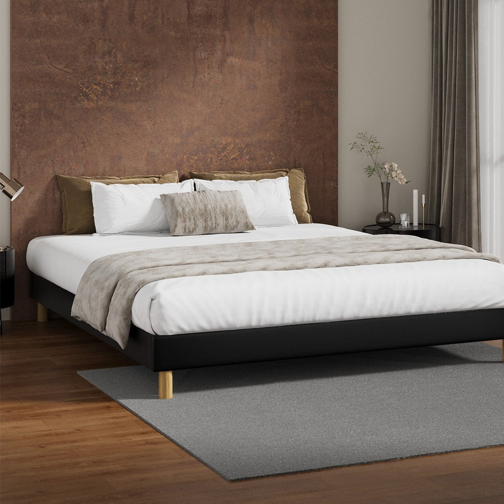 Oikiture Bed Frame King Size Bed Base Black Leather-Bed Frame-PEROZ Accessories