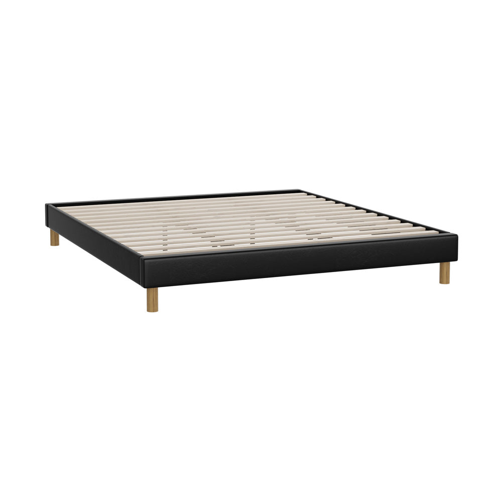 Oikiture Bed Frame King Size Bed Base Black Leather-Bed Frame-PEROZ Accessories