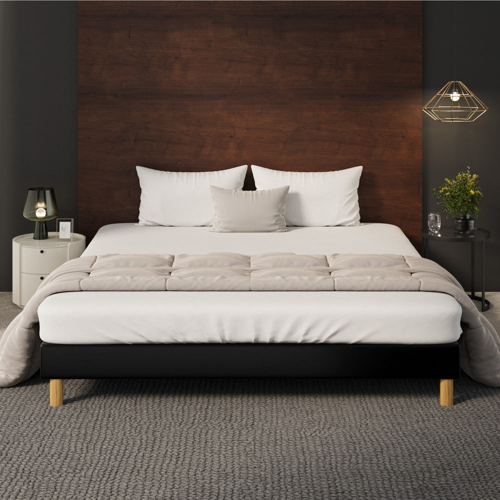 Oikiture Bed Frame King Size Bed Base Black Leather-Bed Frame-PEROZ Accessories