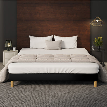 Oikiture Bed Frame King Size Bed Base Black Leather-Bed Frame-PEROZ Accessories