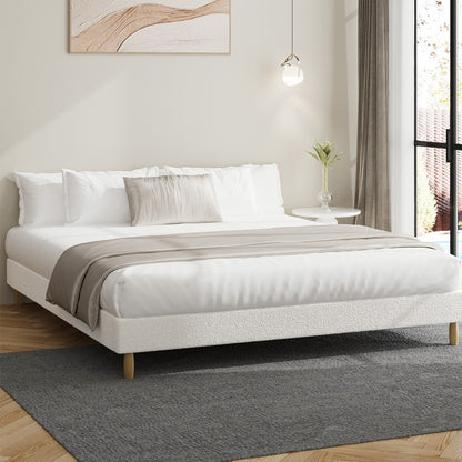 Oikiture Bed Frame King Size Bed Base White Boucle-Bed Frame-PEROZ Accessories