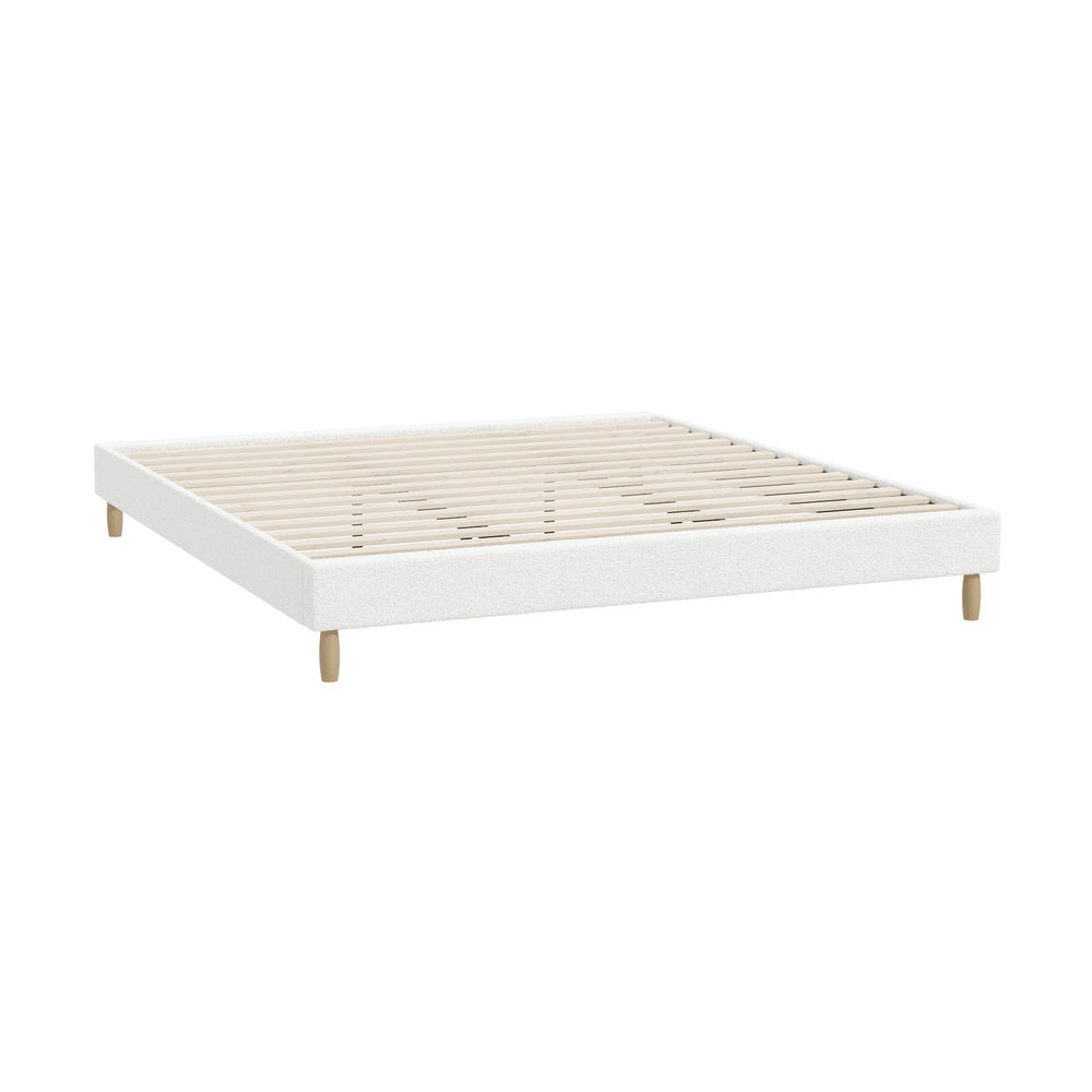 Oikiture Bed Frame King Size Bed Base White Boucle-Bed Frame-PEROZ Accessories