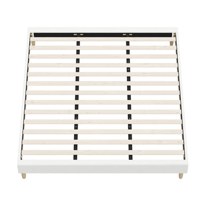 Oikiture Bed Frame King Size Bed Base White Boucle-Bed Frame-PEROZ Accessories