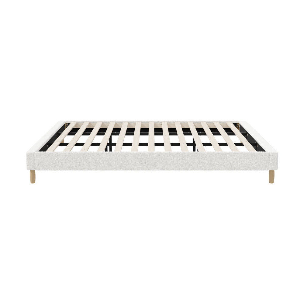 Oikiture Bed Frame King Size Bed Base White Boucle-Bed Frame-PEROZ Accessories