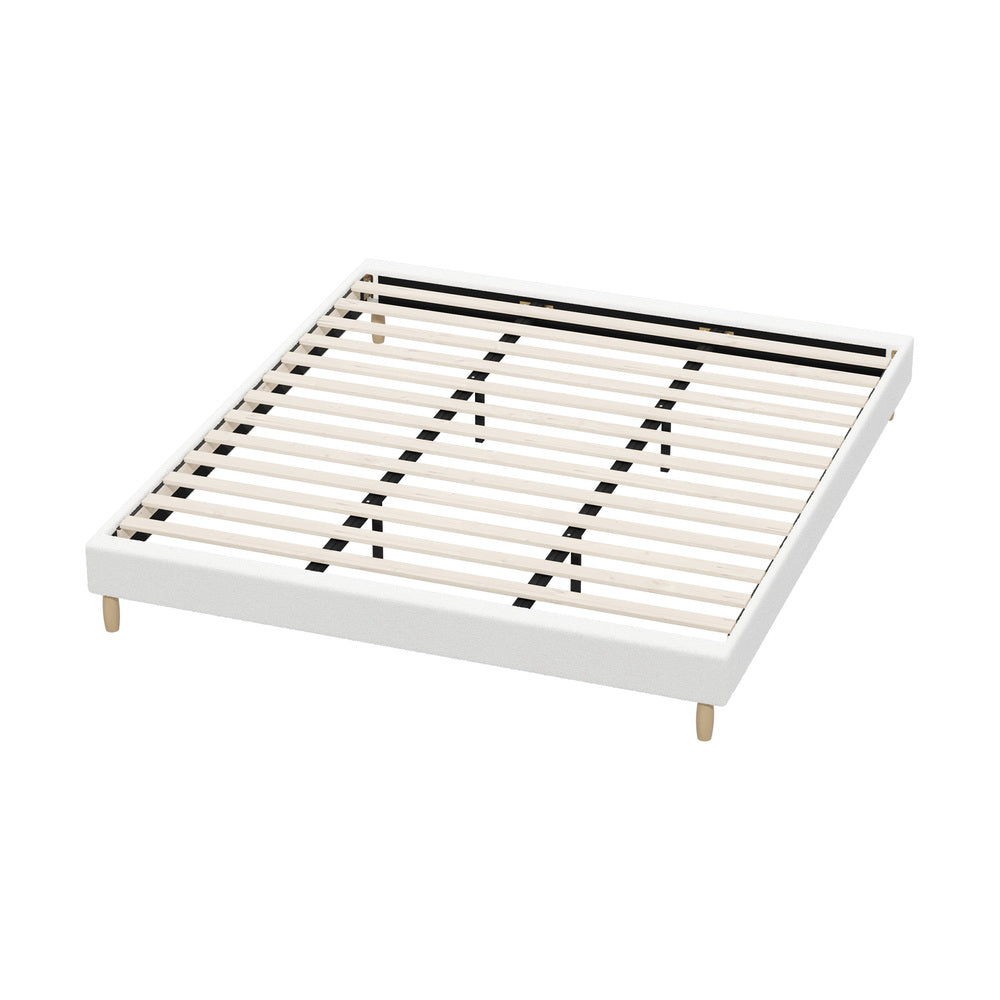 Oikiture Bed Frame King Size Bed Base White Boucle-Bed Frame-PEROZ Accessories