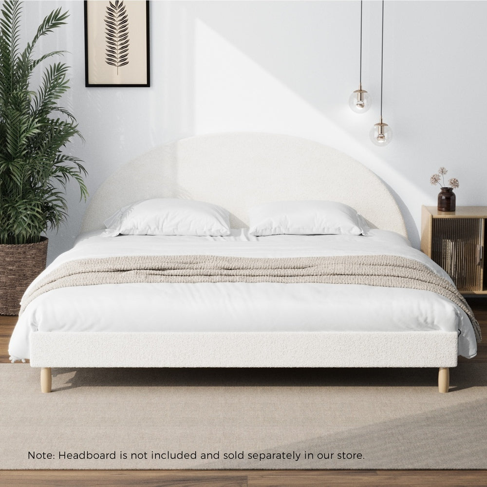 Oikiture Bed Frame King Size Bed Base White Boucle-Bed Frame-PEROZ Accessories
