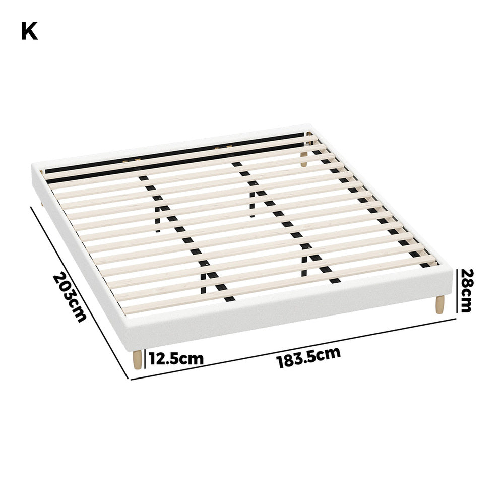 Oikiture Bed Frame King Size Bed Base White Boucle-Bed Frame-PEROZ Accessories