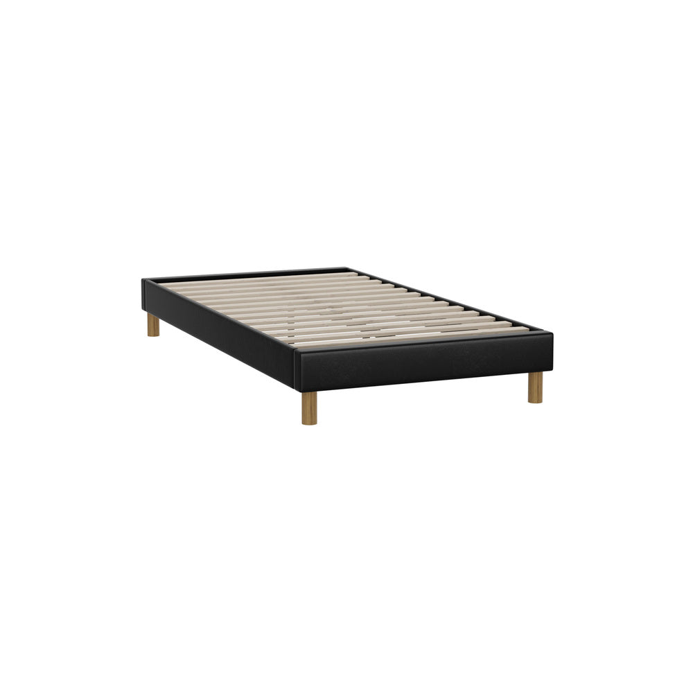 Oikiture Bed Frame King Single Bed Base Black Leather-Bed Frame-PEROZ Accessories