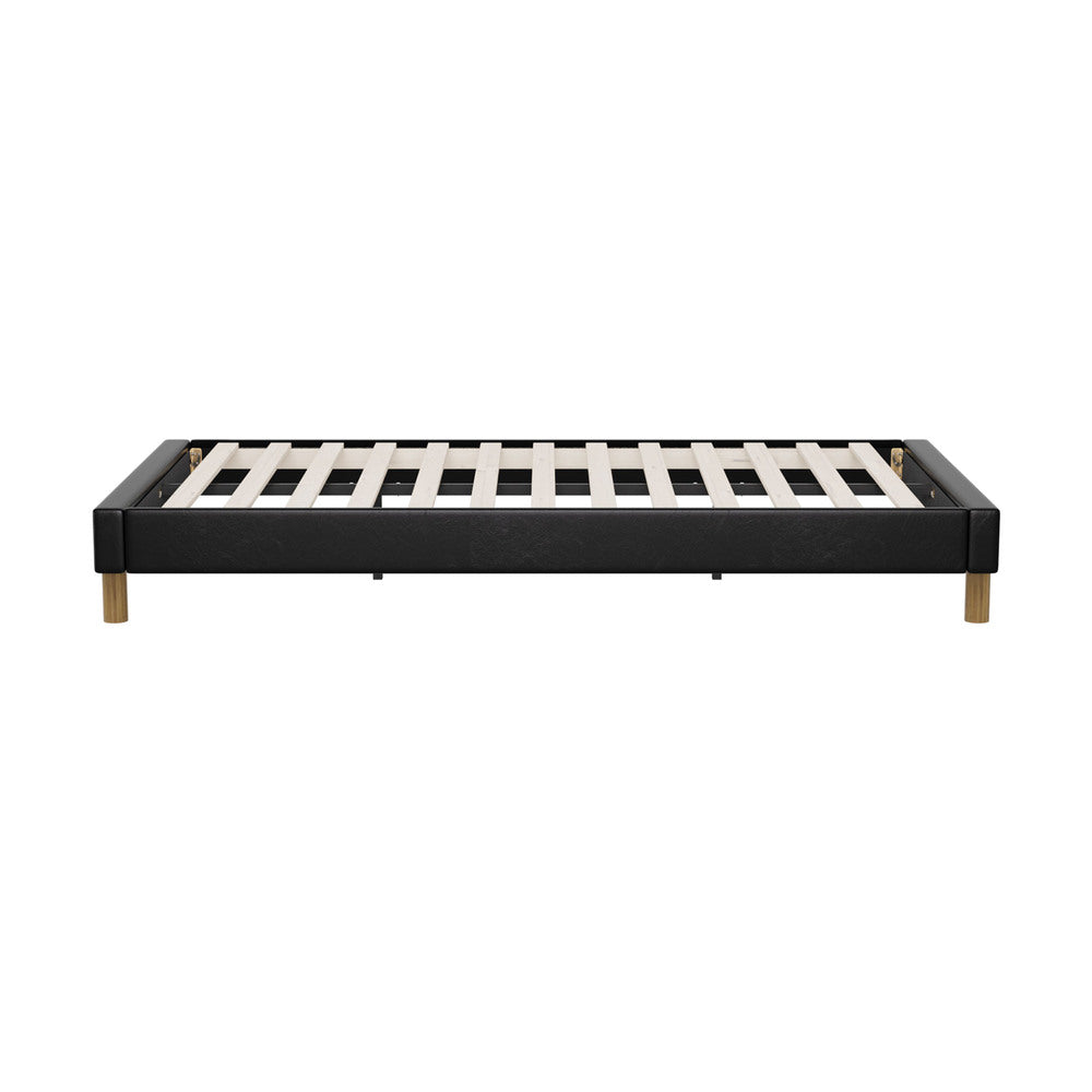 Oikiture Bed Frame King Single Bed Base Black Leather-Bed Frame-PEROZ Accessories