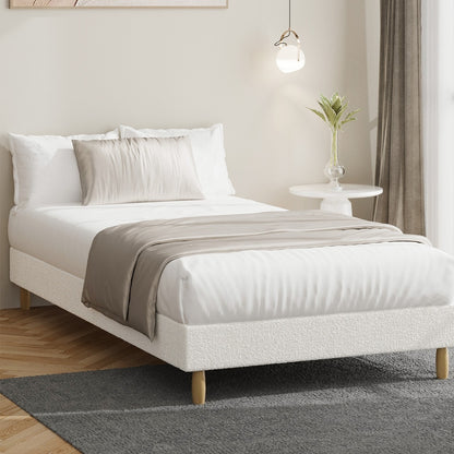 Oikiture Bed Frame King Single Size Bed Base White Boucle-Bed Frame-PEROZ Accessories
