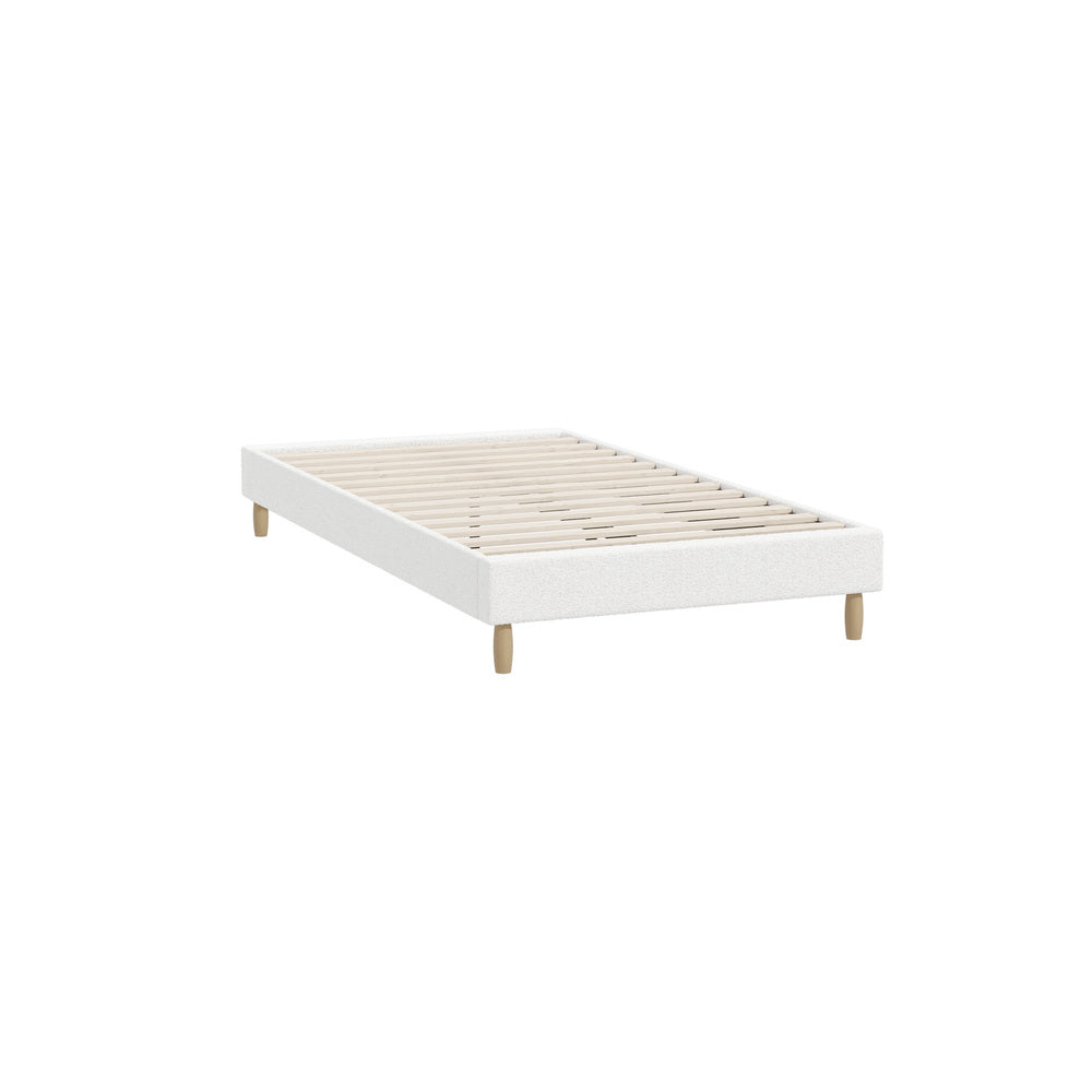 Oikiture Bed Frame King Single Size Bed Base White Boucle-Bed Frame-PEROZ Accessories