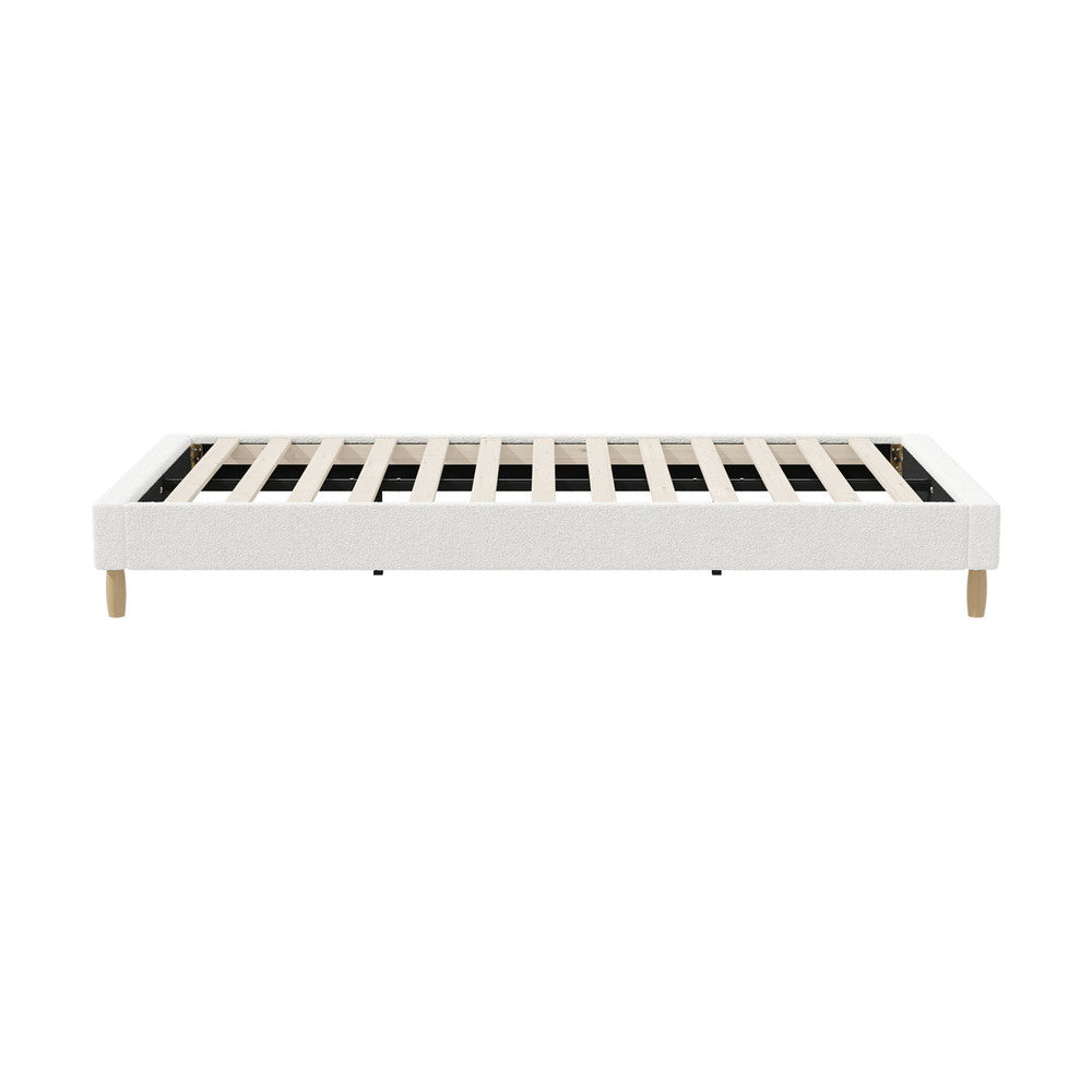 Oikiture Bed Frame King Single Size Bed Base White Boucle-Bed Frame-PEROZ Accessories