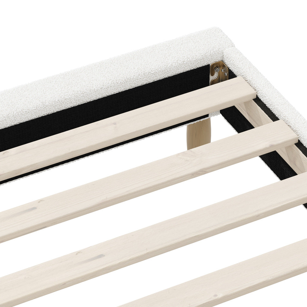 Oikiture Bed Frame King Single Size Bed Base White Boucle-Bed Frame-PEROZ Accessories