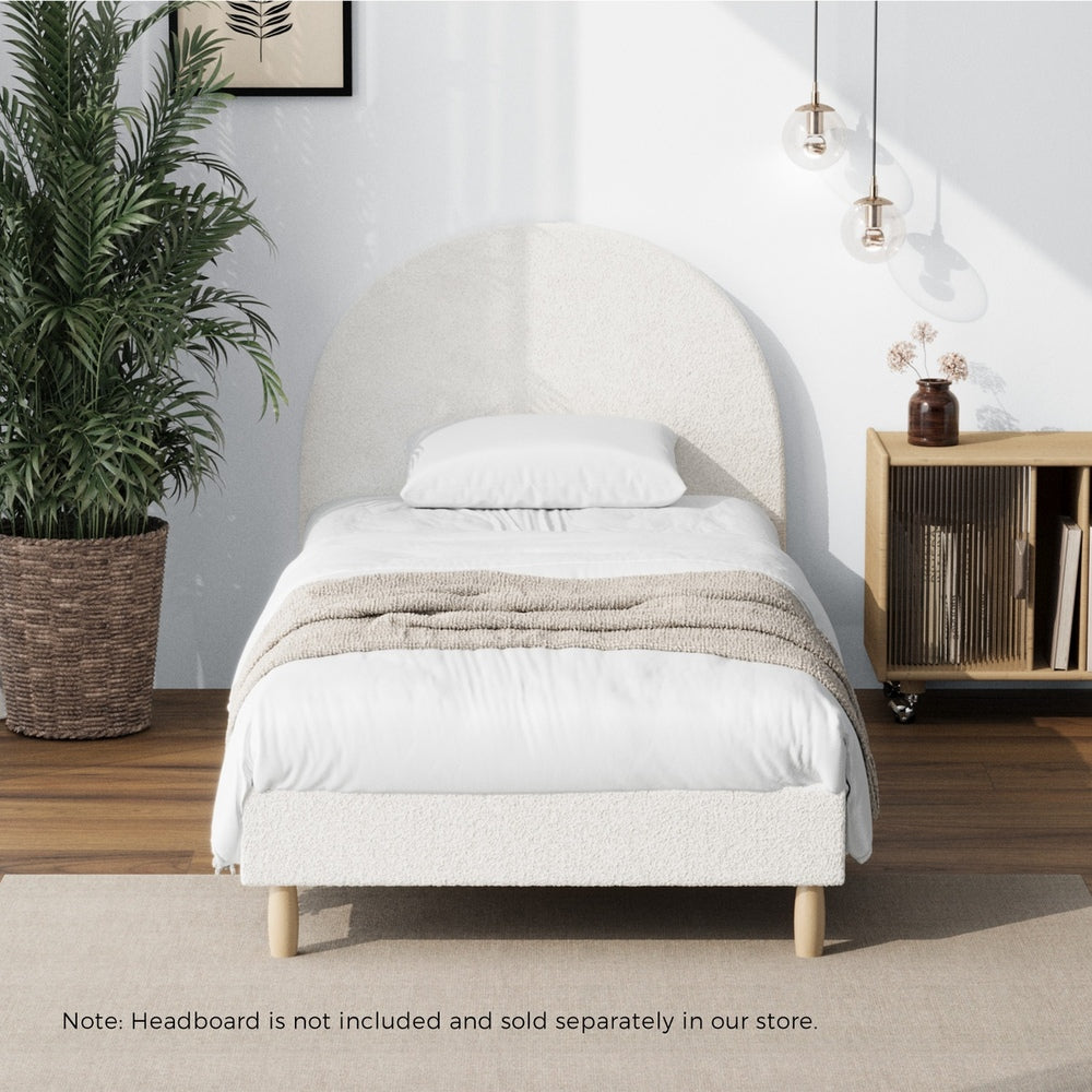 Oikiture Bed Frame King Single Size Bed Base White Boucle-Bed Frame-PEROZ Accessories