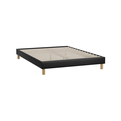 Oikiture Bed Frame Queen Size Bed Base Black Leather-Bed Frame-PEROZ Accessories