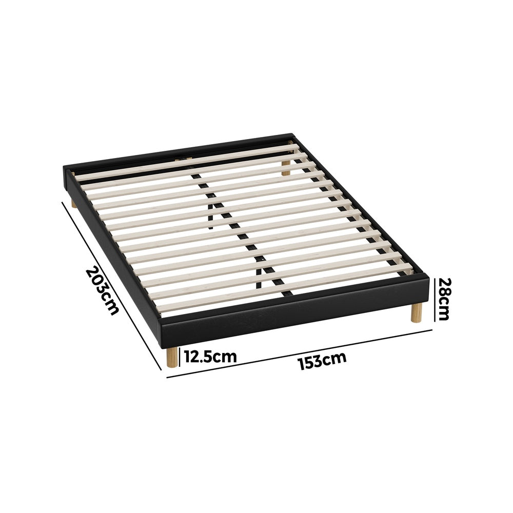 Oikiture Bed Frame Queen Size Bed Base Black Leather-Bed Frame-PEROZ Accessories