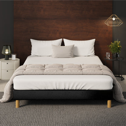 Oikiture Bed Frame Queen Size Bed Base Black Leather-Bed Frame-PEROZ Accessories