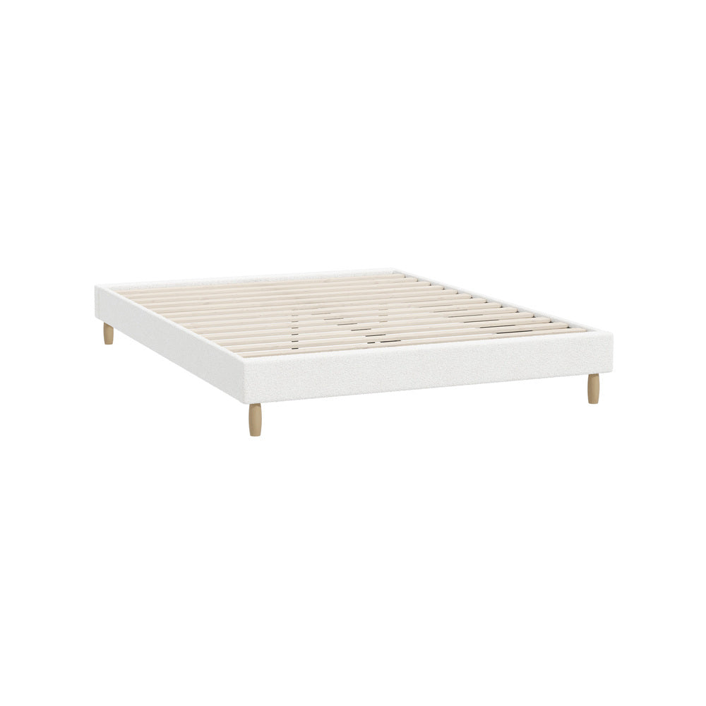Oikiture Bed Frame Queen Size Bed Base White Boucle-Bed Frame-PEROZ Accessories