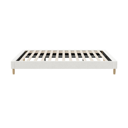 Oikiture Bed Frame Queen Size Bed Base White Boucle-Bed Frame-PEROZ Accessories