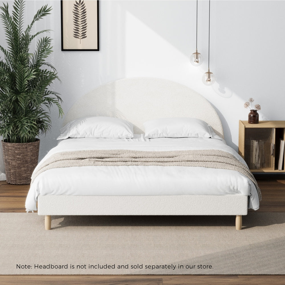 Oikiture Bed Frame Queen Size Bed Base White Boucle-Bed Frame-PEROZ Accessories