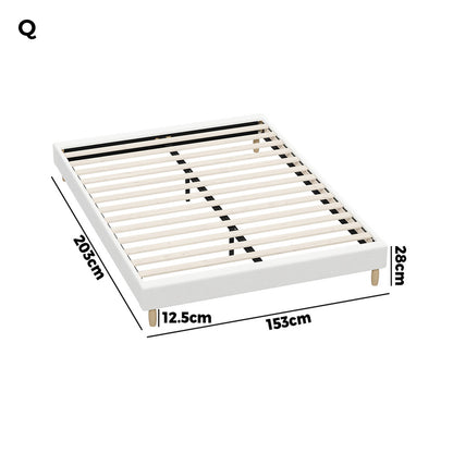Oikiture Bed Frame Queen Size Bed Base White Boucle-Bed Frame-PEROZ Accessories