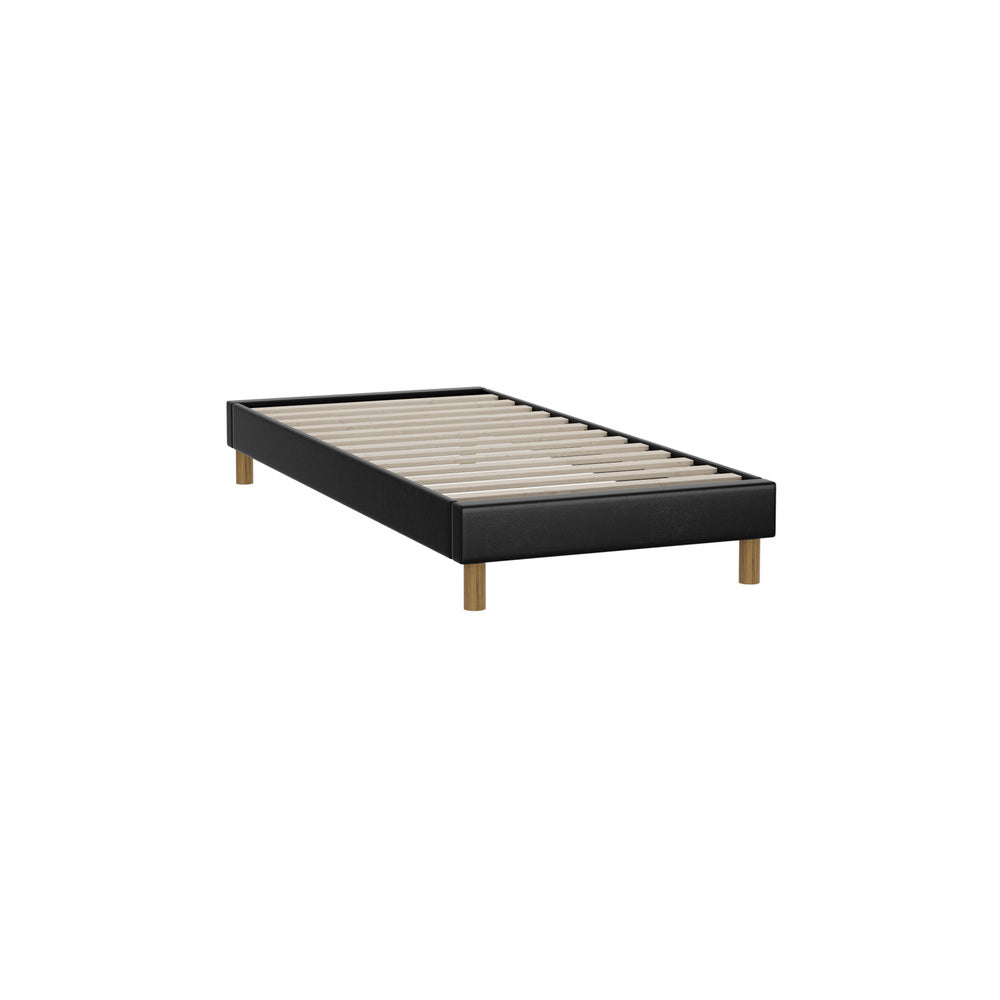 Oikiture Bed Frame Single Size Bed Base Black Leather-Bed Frame-PEROZ Accessories