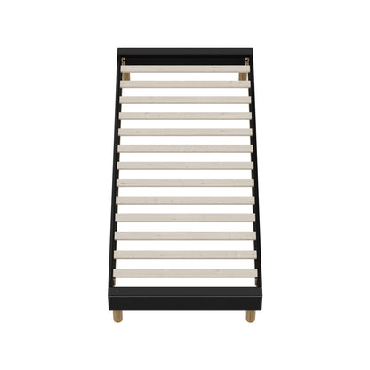 Oikiture Bed Frame Single Size Bed Base Black Leather-Bed Frame-PEROZ Accessories