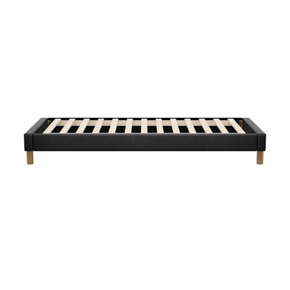 Oikiture Bed Frame Single Size Bed Base Black Leather-Bed Frame-PEROZ Accessories