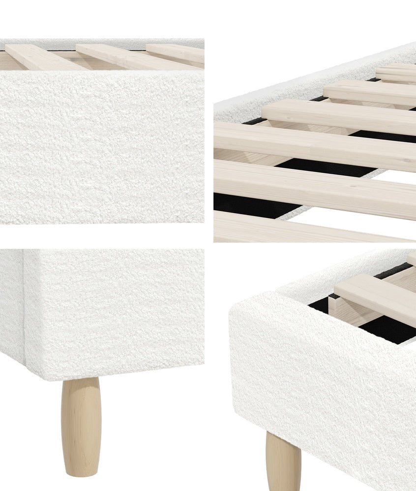 Oikiture Bed Frame Single Size Bed Base White Boucle-Bed Frame-PEROZ Accessories