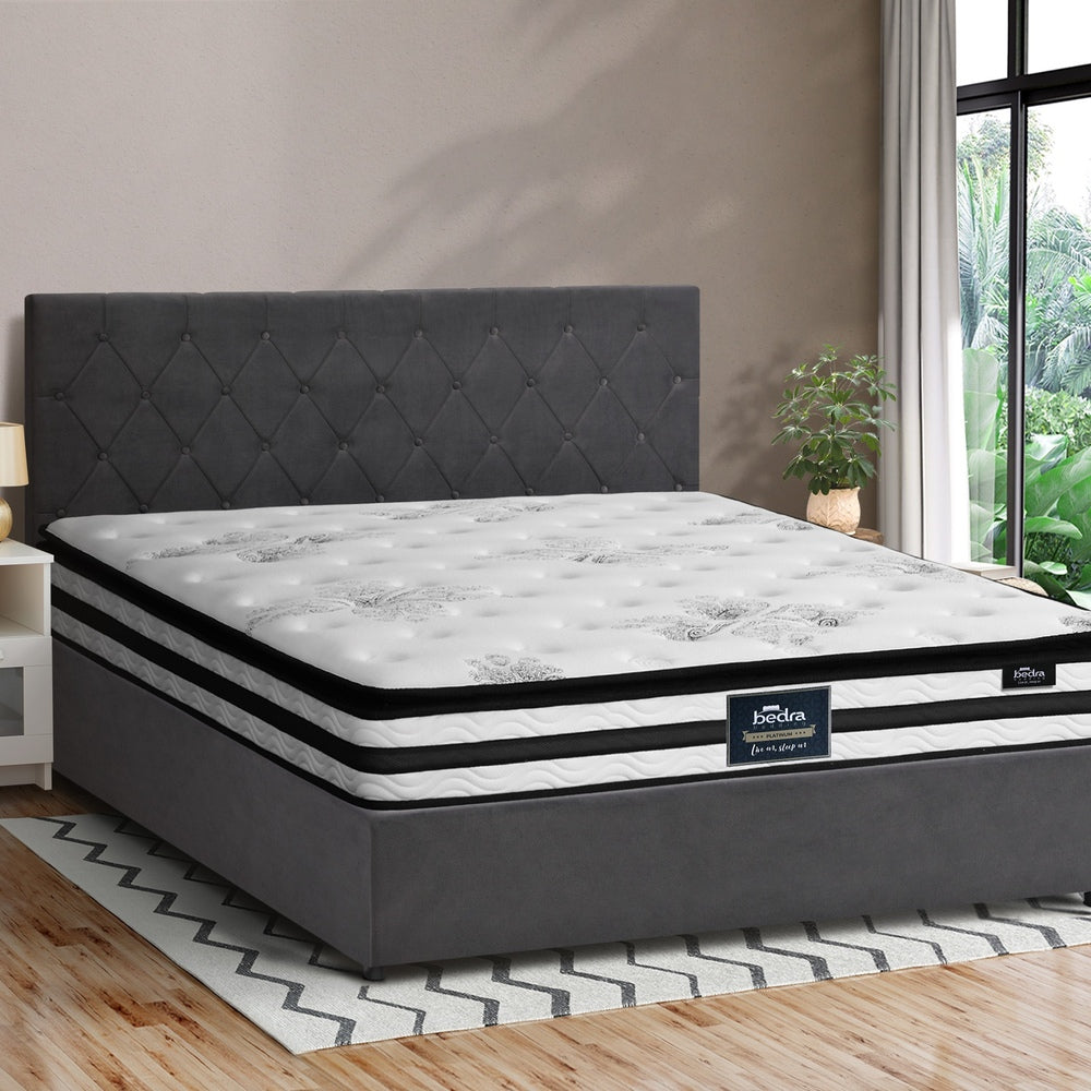 Oikiture Bed Frame King Size Gas Lift Base with Mattress Velvet Grey-Bed Frame-PEROZ Accessories