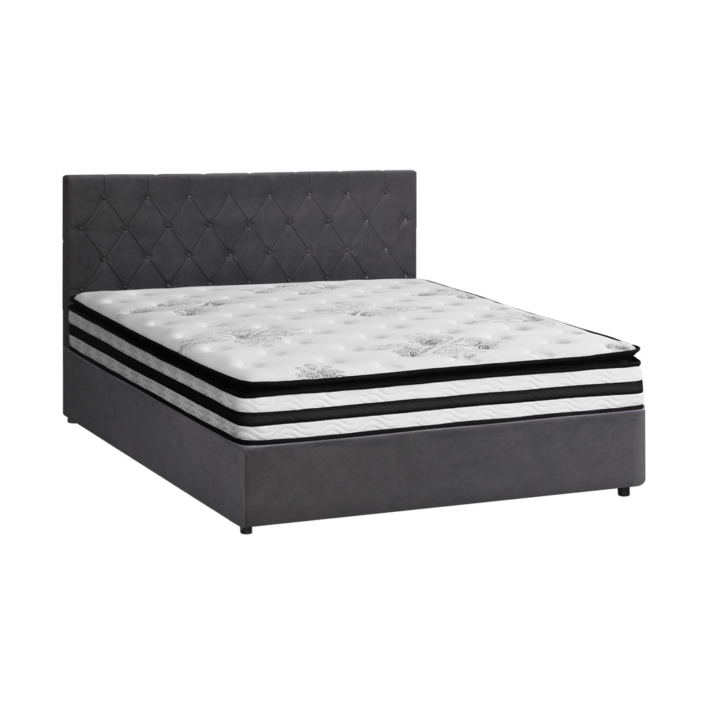 Oikiture Bed Frame King Size Gas Lift Base with Mattress Velvet Grey-Bed Frame-PEROZ Accessories