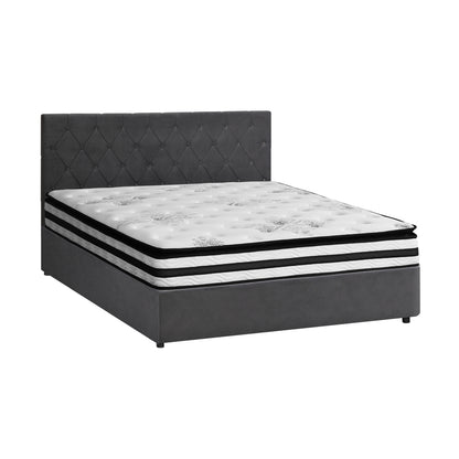 Oikiture Bed Frame King Size Gas Lift Base with Mattress Velvet Grey-Bed Frame-PEROZ Accessories