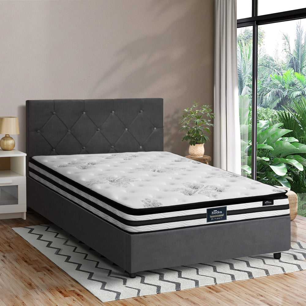 Oikiture Bed Frame King Single Size with Mattress Velvet Grey-Bed Frame-PEROZ Accessories