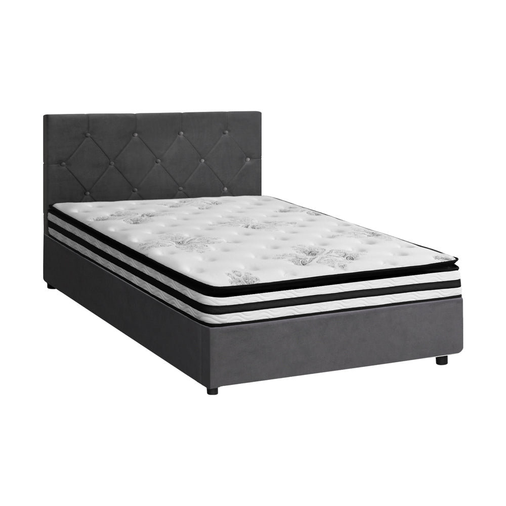 Oikiture Bed Frame King Single Size with Mattress Velvet Grey-Bed Frame-PEROZ Accessories