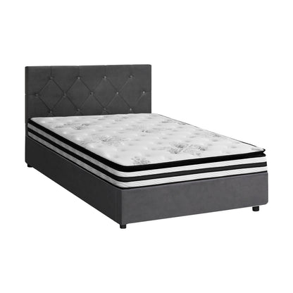 Oikiture Bed Frame King Single Size with Mattress Velvet Grey-Bed Frame-PEROZ Accessories
