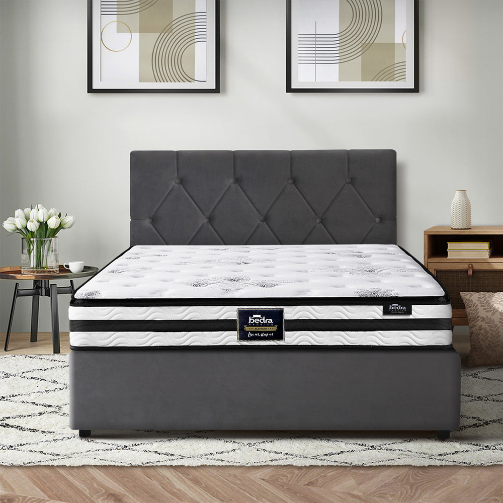 Oikiture Bed Frame King Single Size with Mattress Velvet Grey-Bed Frame-PEROZ Accessories