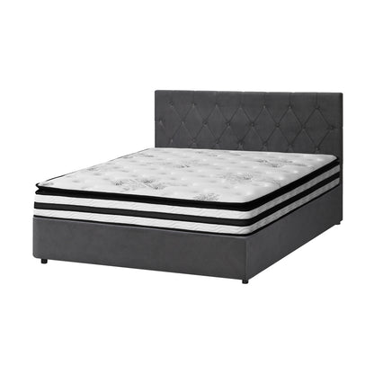 Oikiture Bed Frame Queen Size Gas Lift Base with Mattress Velvet Grey-Bed Frame-PEROZ Accessories