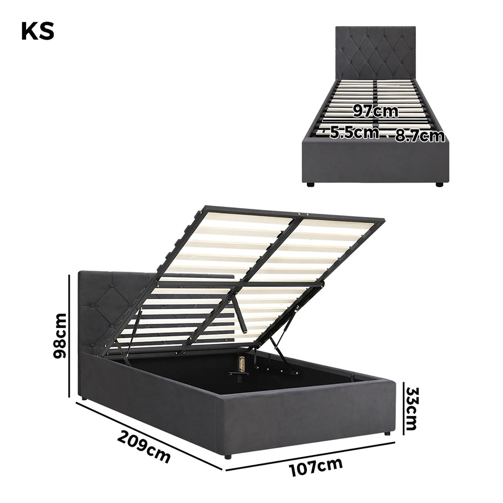 Oikiture Bed Frame King Single Gas Lift Base Storage Fabric Grey-Bed Frames-PEROZ Accessories