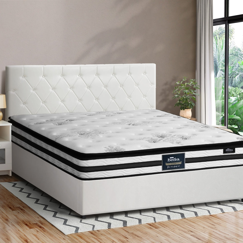 Oikiture Bed Frame King Size Gas Lift Base with Mattress White Leather-Bed Frame-PEROZ Accessories