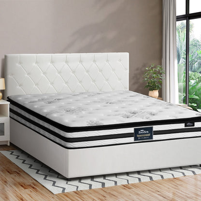 Oikiture Bed Frame King Size Gas Lift Base with Mattress White Leather-Bed Frame-PEROZ Accessories