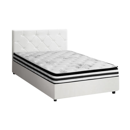 Oikiture Bed Frame King Single Size with Mattress White Leather-Bed Frame-PEROZ Accessories
