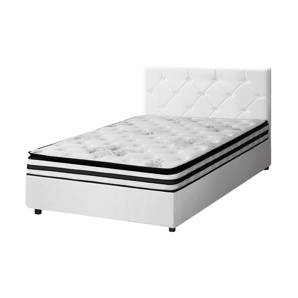 Oikiture Bed Frame King Single Size with Mattress White Leather-Bed Frame-PEROZ Accessories