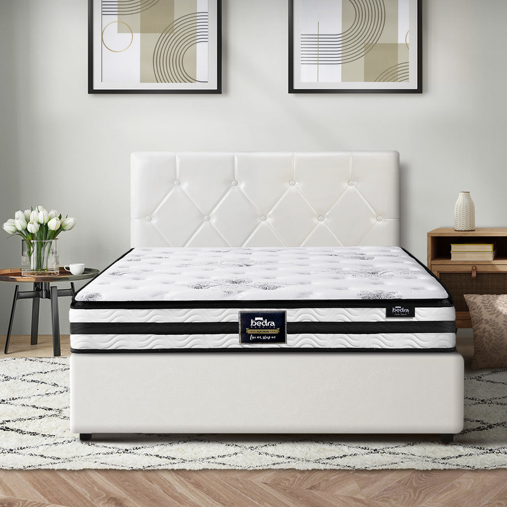Oikiture Bed Frame King Single Size with Mattress White Leather-Bed Frame-PEROZ Accessories