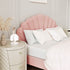 Oikiture Bed Frame Double Size Scallop-Shape Bedhead Pink Velvet-Bed Frame-PEROZ Accessories